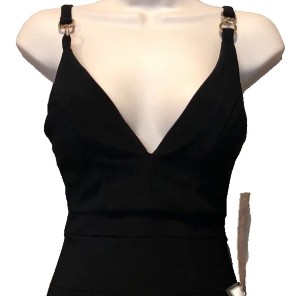 Emerald Sundae Black Banded V-Neck Evening Gown Chain Link Formal Maxi Dress - Picture 3 of 14